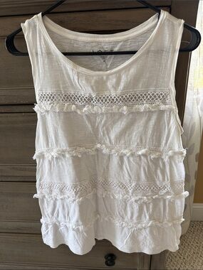 LOFT White Crochet Trim Sleeveless Tank Top